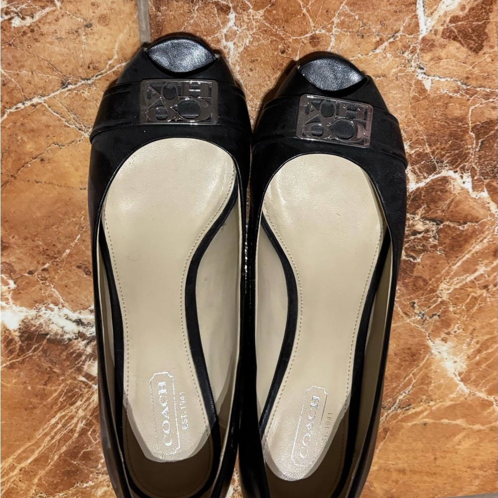 Coach Black Flats with Patent Cap Toe